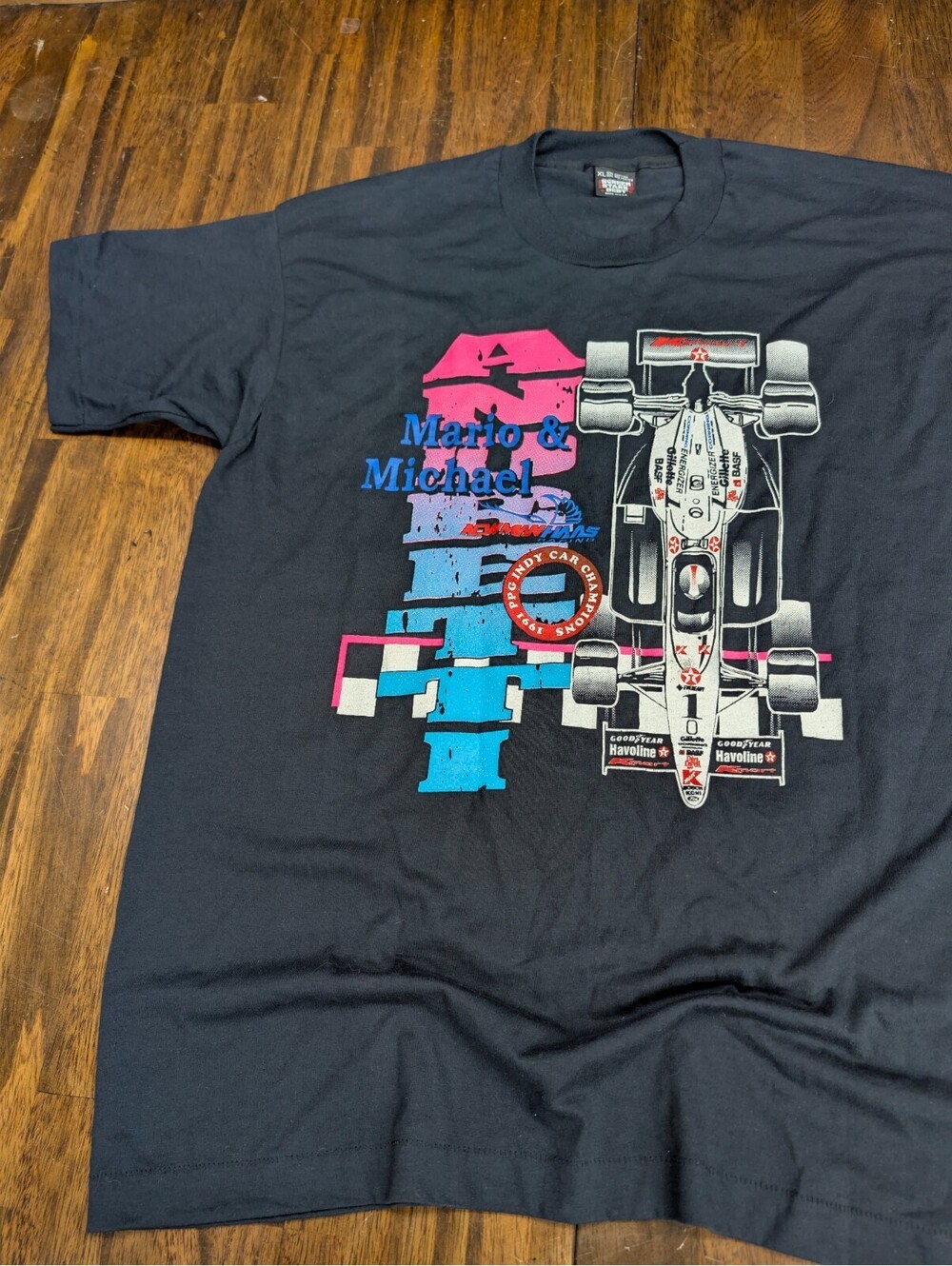 Mario & Michael Andretti Screen Stars Racing Tee XL Vintage
